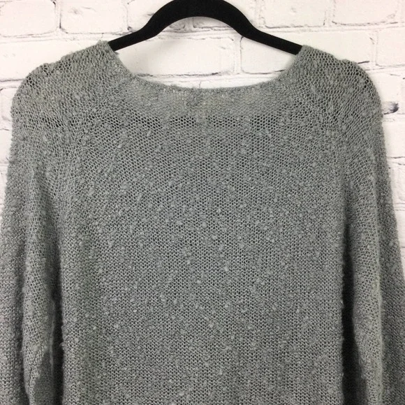 Monteau Los Angeles Grey Swiss Dot Lace Hem Boat Neck Pullover Sweater L - Picture 5 of 16